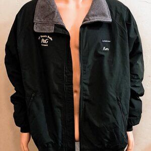 Mens Dark Green Nylon Fleece Lined Bomber Jacket Full Zip by Lands' End Size XL